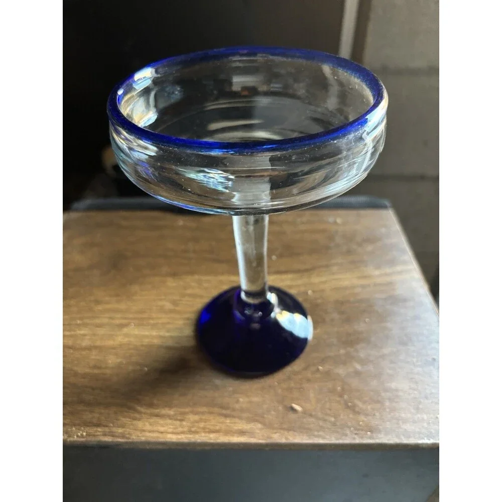Set of 12 Vintage Hand Blown Cobalt Blue Stemmed Coupe Champagne Glasses